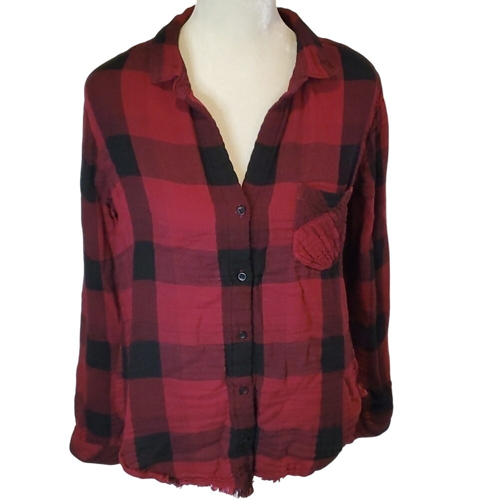 Cloth and stone Plaid Long Sleeve Shirt with Pocket, Button Down Flannel L